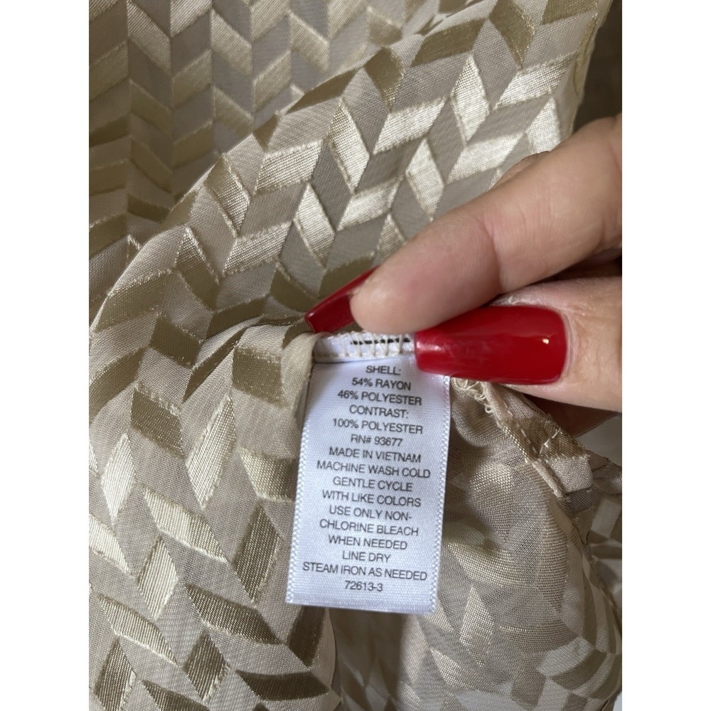 Women's Blouse Buss/dress Style, Size L, Beige, Long Sleeve With Neck Tie - Picture 4 of 5